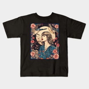 Geiko Taylor Vintage Cherry Blossom Woodblock Japanese Graphical Kids T-Shirt